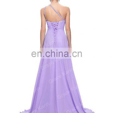 Grace Karin Women Fashion One Shoulder Mermaid Long Beaded Lilac Prom Dress CL2949-8 photo-2