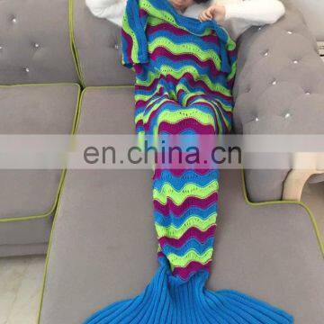 Best winter blanket cute design lovely colorful 100% acrylic crocheted thick knited wave mermaid tail blanket