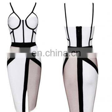 Clothing Women New Bodycon Sexy Club Party Dresses Black White spaghetti strap Western Elegant Bandage Dress