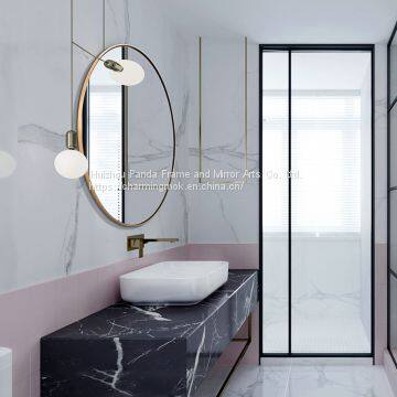 Decorative Modern Stainless Steel Frame Round Mirror Brushed Copper Round Wall Mirror
