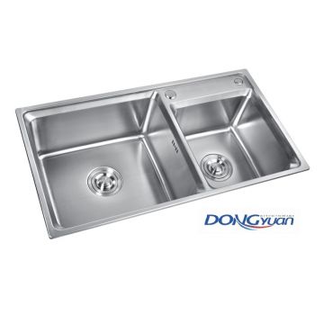 Guangdong Dongyuan Kitchenware 800×430×220mm POSCO SUS304 Stainless Steel Double Bowl Drop-in Drawn Kitchen Sink with Overflow(DY-575)