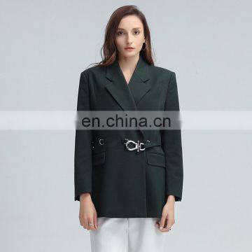 TWOTWINSTYLE Women Fashion Coats Notched Long Sleeve High Waist With Sashes Elegant Casual Vintage