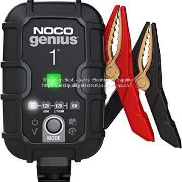 NOCO GENIUS1, 1-Amp Fully-Automatic Smart Charger, 6V And 12V Battery Charger, Battery Maintainer, Trickle Charger, And Battery Desulfator With Temperature Compensation