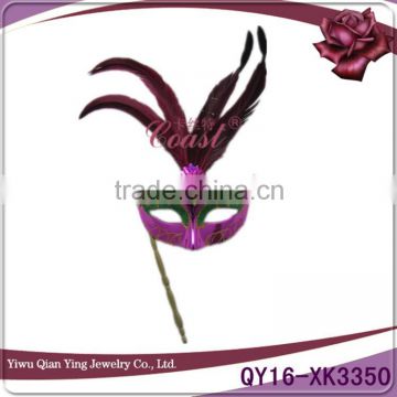 nice cheap plastic feather face party masks with stick