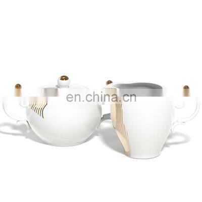 Luxury Gold Line White Porcelain Tableset Dinner Plate Tea Coffee Mug Ceramic Dinnerware Sets photo-2