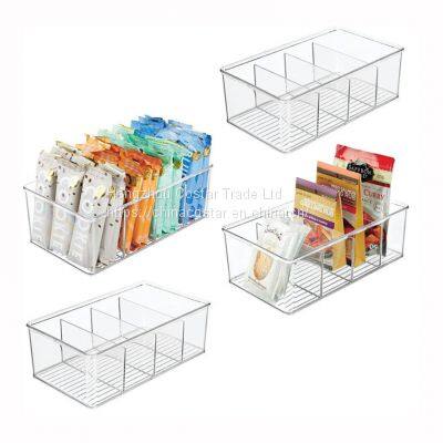 Clear Plastic Food Storage Bin Organizer With 4 Compartments for Kitchen Cabinet, Pantry, Shelf, Drawer, Fridge, Freezer Organization photo-3
