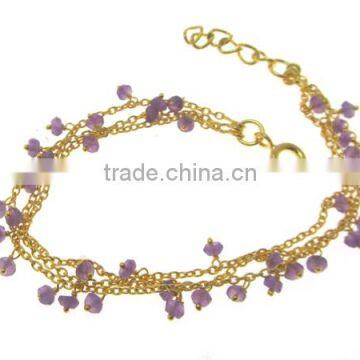 Gemstone Beads Three Lines 925 Sterling Silver Bracelet