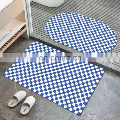 New Absorbent Shower Floor Small Diatomite Kitchen Checkered Pink Spa Bathroom Mat Rug photo-2