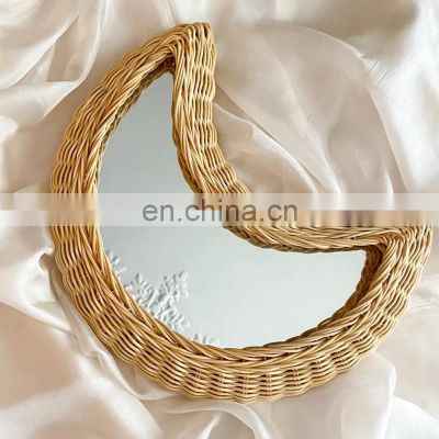 Crescent Rattan Decorative Mirror, Boho Home Wall Art