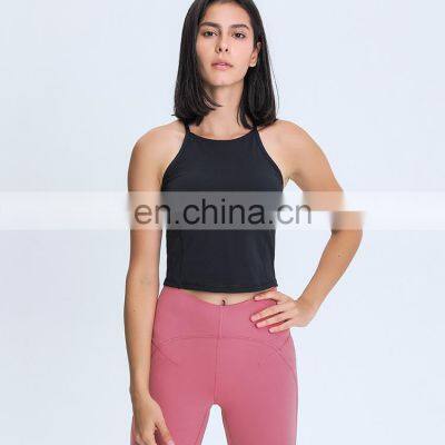 Women's High Neck Strappy Yoga Sports Bras With Removable Pads Fitness Crop Tank Tops For Ladies photo-4