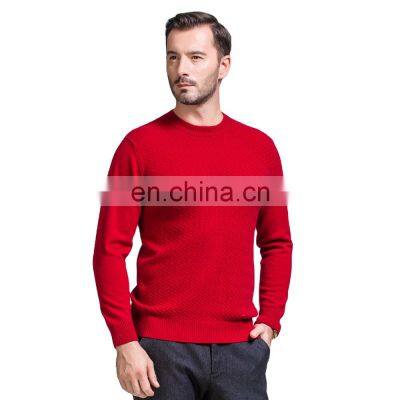 Custom Knit Men's Wool Sweater with Long Sleeves Solid Color Crew Neck Pullover for Winter Wholesale