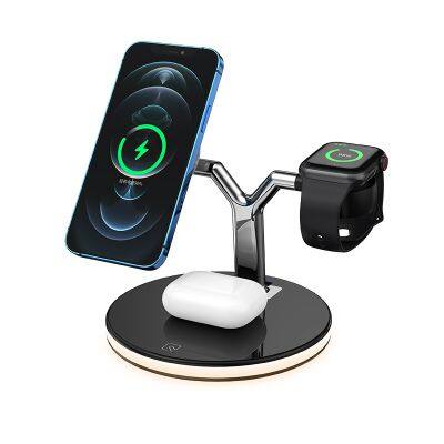 4 in 1 ABS Type-C 9V/1.67A White Fast 15W Wireless Phone Charger Stand 15W  Charging Dock for iPhone