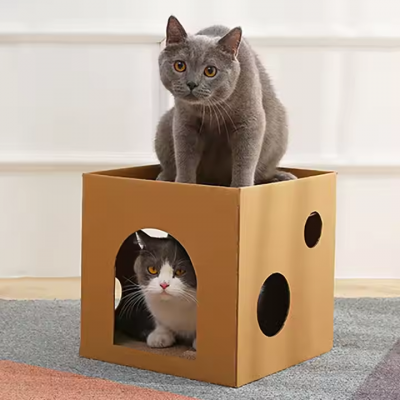 Custom Logo Cardboard Cat Corrugated Paper House Cat House and Scratcher Cat Scratching Board Kitten Paper Cattery photo-4