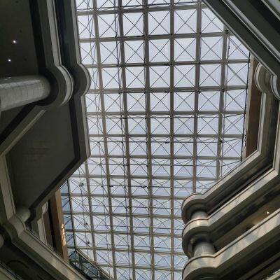 Стадионная решетчатая структура, обработка решетчатой структуры, широкопромежуточное стеклянное сводовое окно, стеклянный крышек для крыши атриума