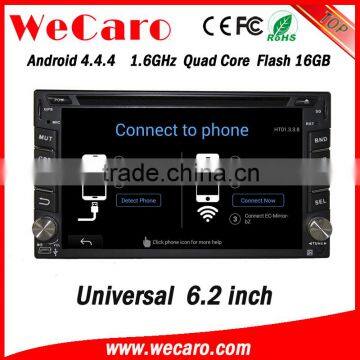 Wecaro 6.2" WC-2U6400 Android 4.4.4 car stereo touch screen 1 din 6.2 inch car dvd player WIFI 3G 16GB Flash