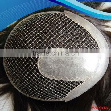 High quality natural looking human hair indian remy fish net human hair wig for men