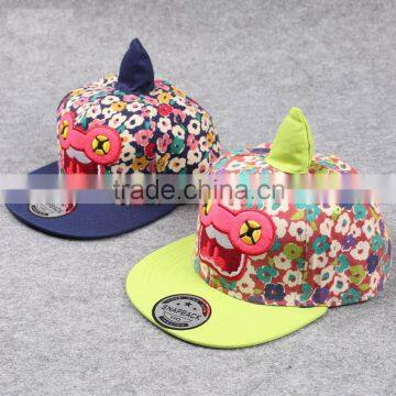 Novel Cute Peaked Top Small Flowers Print Cotton Flat Brim Boys Girls Children Hats