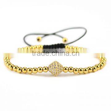 BRZ1264 Tiny gold beads cz pave diamond charm macrame bracelet, cubic zircona pave bicone charm bracelet                        
                                                Quality Choice