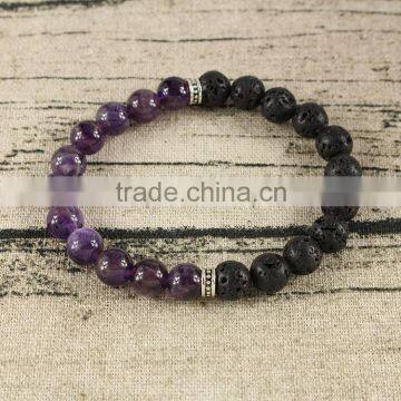 BRP1267 Fashion Amethyst and Lava Beaded Stretch Bracelet,round stone bracelet