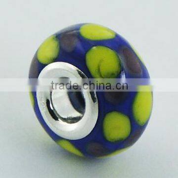 Handmade Charming Blue Murano Glass Bead Yellow Dots