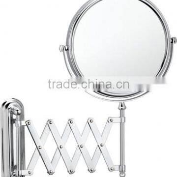 Wall mounted brass circular magnified makeup / cosmetic mirror in chrome