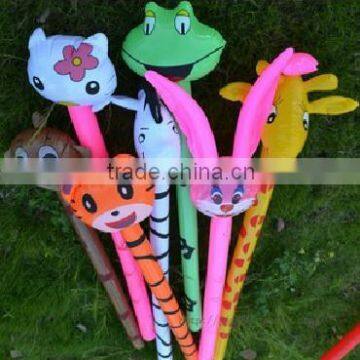 Pvc inflatable child toy animal head long stick