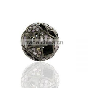 Diamond Bead, Pave Diamond Spacer Bead Jewelry Finding, Handmade Spacer Bead, 925 Silver Diamond Spacer Jewelry Finding Supplier