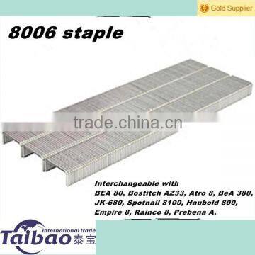 80 series staples 1/4-inch leg, Galv. 10,000/box. Made in China