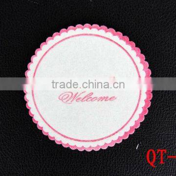 pink paper coaster for hotel&spa/disposable with logo/QT007