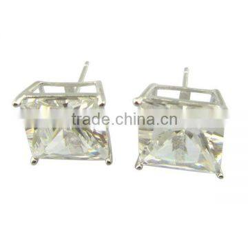 925 sterling silver clear square cubic zircon stud earring