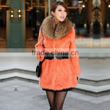 Newest Rabbit Fur Luxury Coat with Raccoon Collar Women Fashion coats 2013 "11"