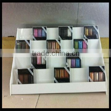 Fine quality ladder shape white acrylic eyeshadow display counter