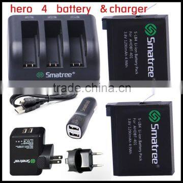 Smatree 3-channel charger & Smatree camera battery for go pro 4 camera battery