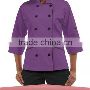 Women's 3/4 Sleeve Tailored Jacket Fit Chef Coat Plastic Buttons Kitchen Cooking Clothes