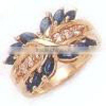 Gold Ring With Blue Sapphire& Diamond