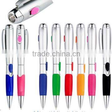 High quality side push double sided ball pen with LED light