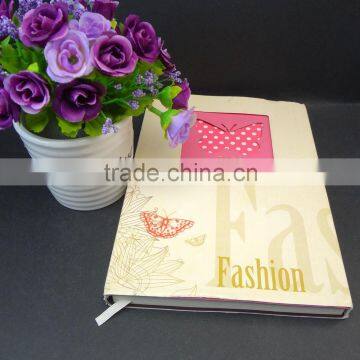 pink rubber surface matt pu fancy journal with butterfly shape die cut