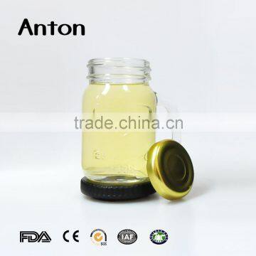 Clear Embossed Glass Mason Jar With Gold Metal Lid photo-5