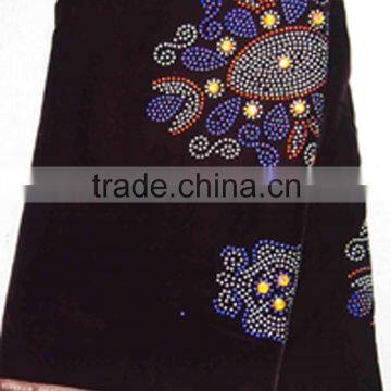 CL4025 coffee African velvet fabric with fashion rhinestones lace