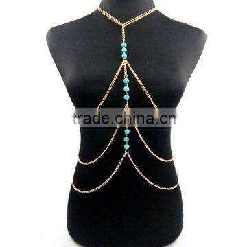 2016 Factory Wholesale Metal Body Chain With Green Stone