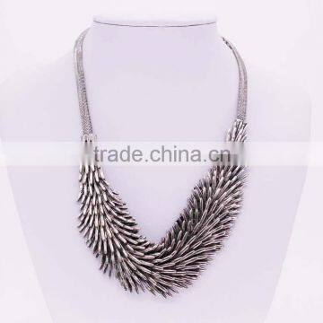 2016 Nice quality wholesale irregularity shape multilevel antique silver oblate snake chain necklace jewelry GJ-073