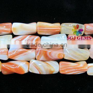 Twisted Cuboid Lace Agate Beads