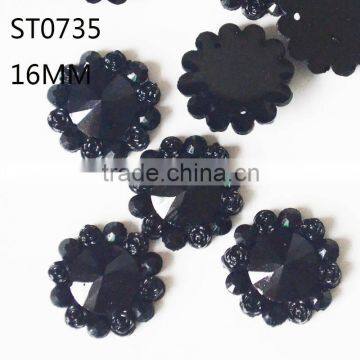 Round Resin Rhinestone ,16mm Rhinestone Sewing ,Flatback Black Gems