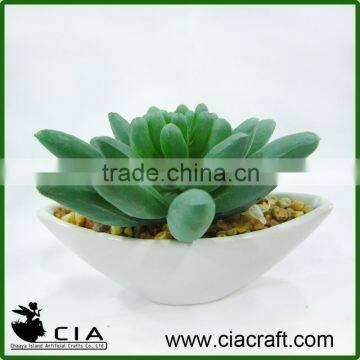 PVC Small Artificial Mini Potted Succulent Plant in White Porcelain Pot for Wholeselling