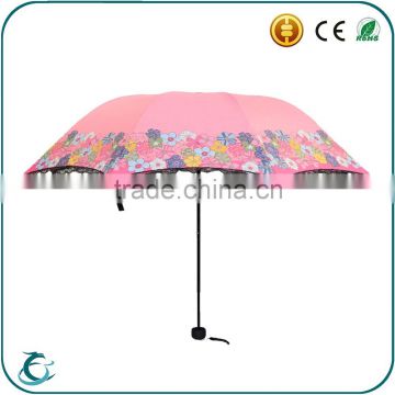 19 inch manual open black coated sunproof lady style folding umbrella