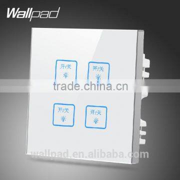 2015 Wallpad Customize LED UK White Waterproof Crystal Glass switch 110~250V 4 gang 2 way 3 way Touch Screen Light Wall Switch