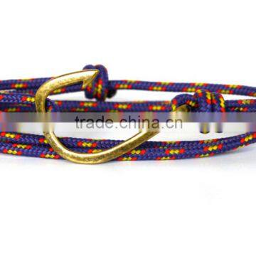 2MM Thin Paracord Survival Fish Hook Bracelet Adjustable Knot Wrap Anchor Hook Nautical Rope Bracelet