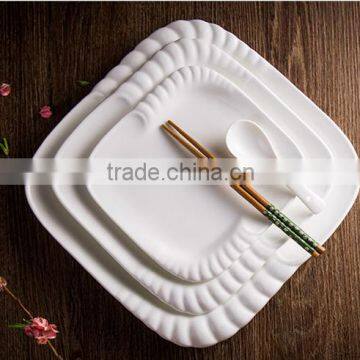 Ceramic glaze oem dinner square white steak plate for restaurant hotel home