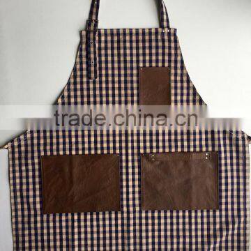 Custom high quality denim apron with leather pockets