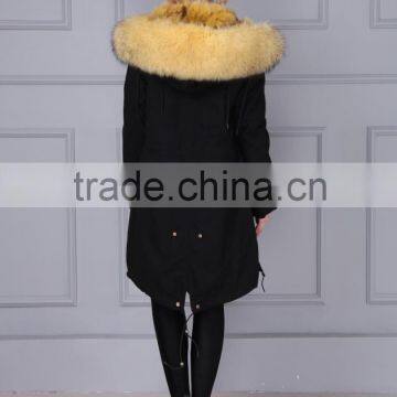 Brand Fashion Womens Genuine Fox Fur Lining Parka With Raccoon Fur Hood photo-2